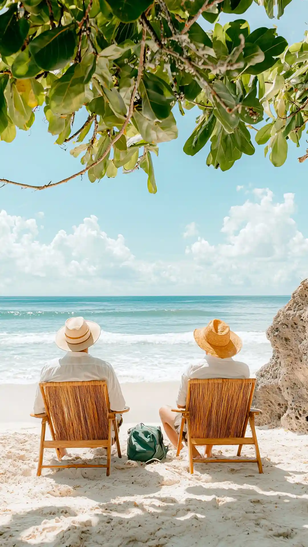 Couple on empty beach at golden hour in the Maldives